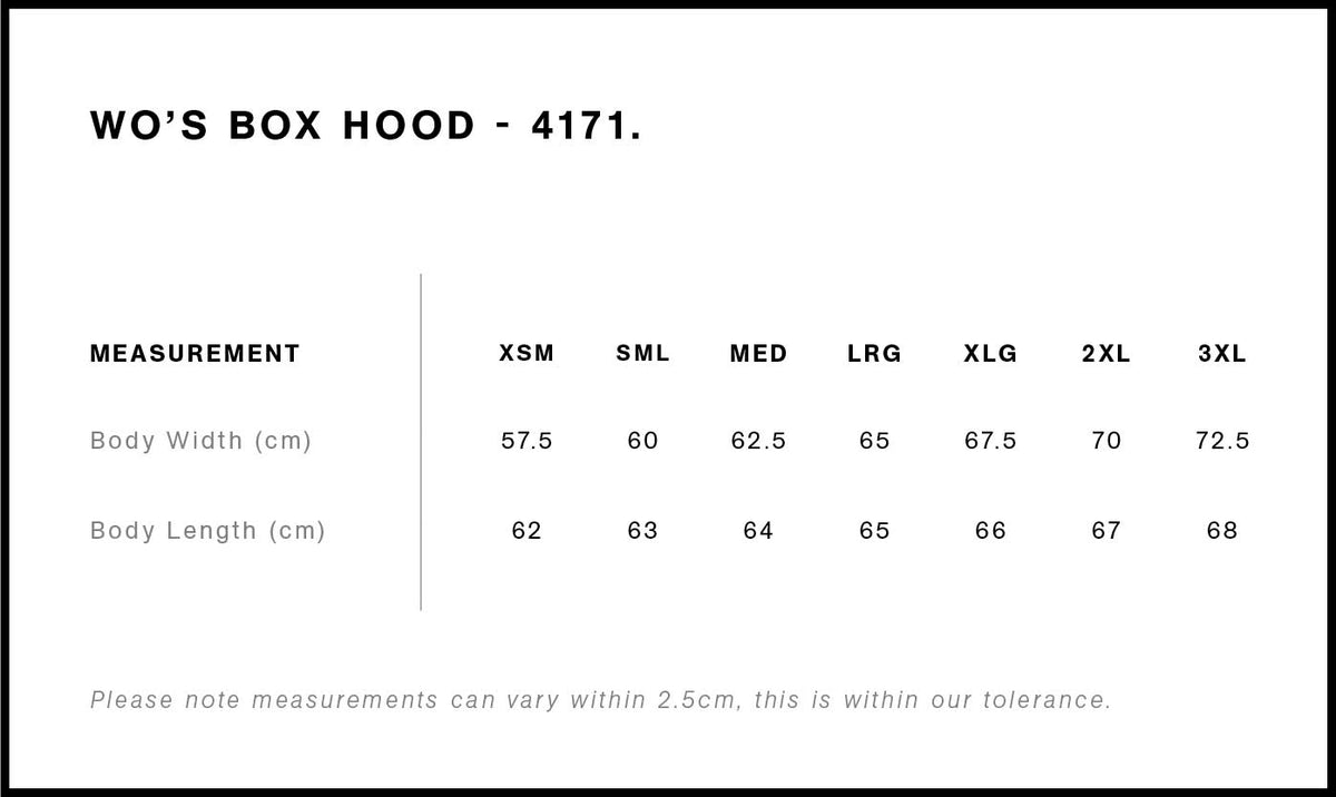Wo's Box Hood 4171 - Size guide