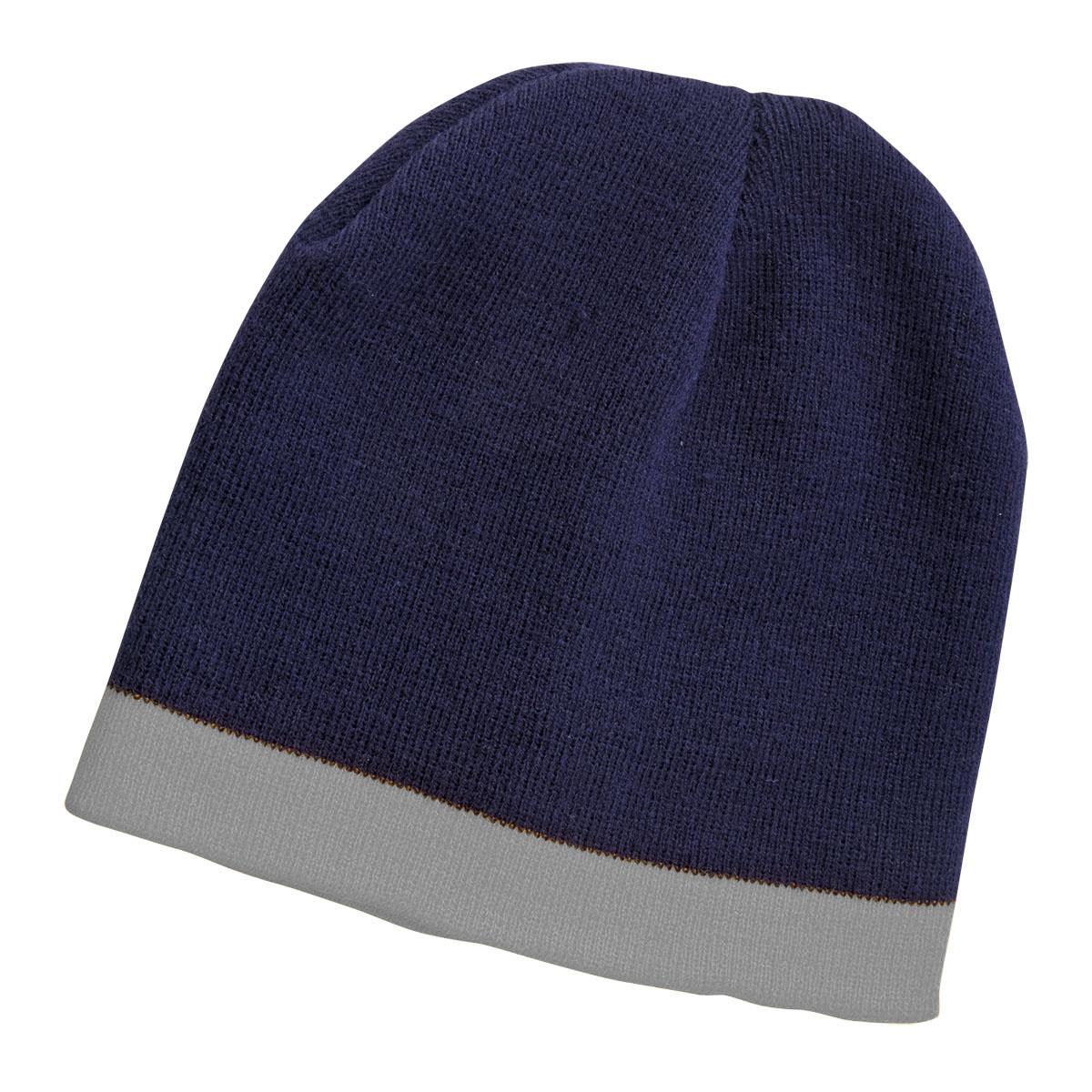 Skull Beanie - Navy / Grey - Front