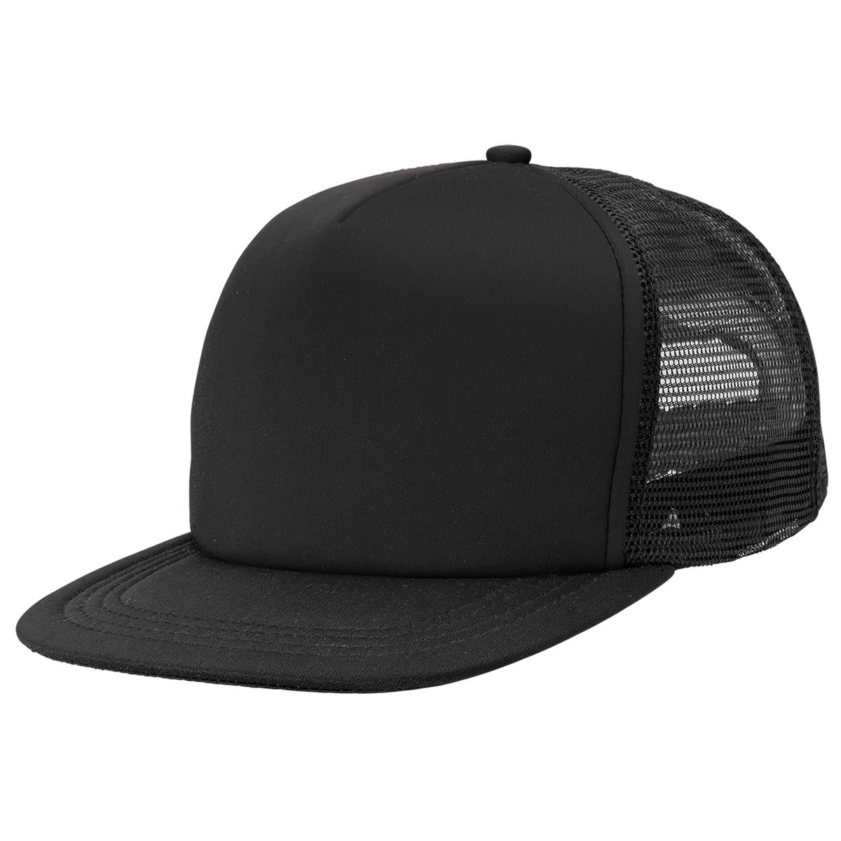 Flat Peak Trucker - Black / Black - Front