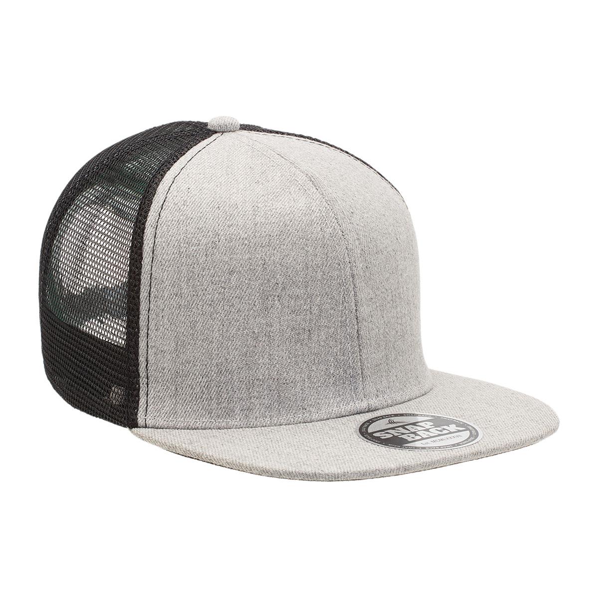 Heathered Flat Peak Trucker - Grey Heather / Black - Front
