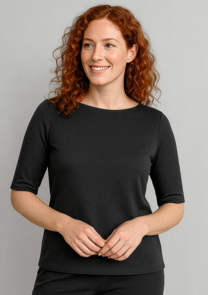 Camille Womens Short Sleeve T-Top - Black - Model