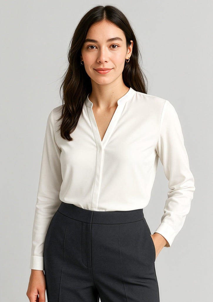 Juliette Womens Long Sleeve Blouse - Ivory - Model