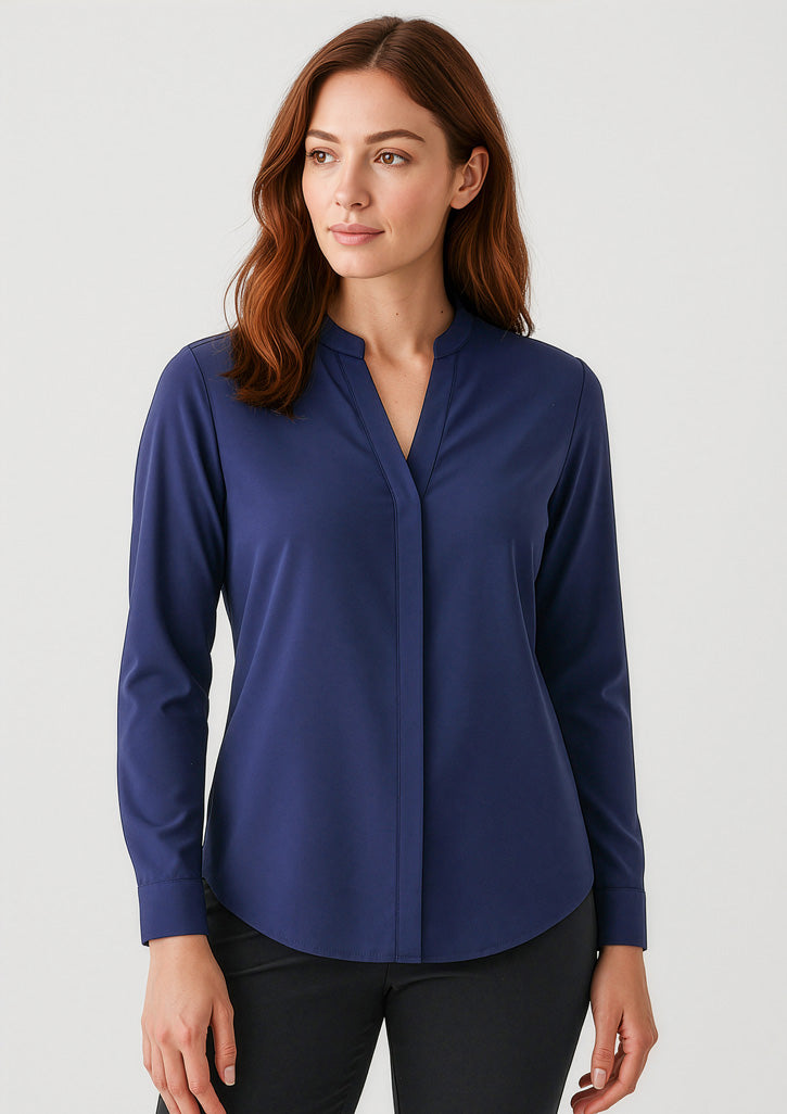 Juliette Womens Long Sleeve Blouse - Navy - Model