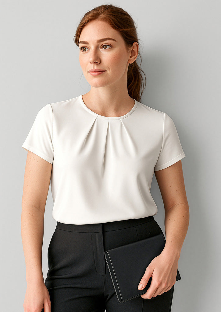 Blaise Womens Short Sleeve Top - Ivory - Model
