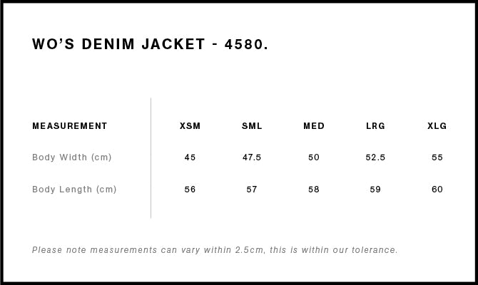 Wo's Denim Jacket 4580 - Size guide