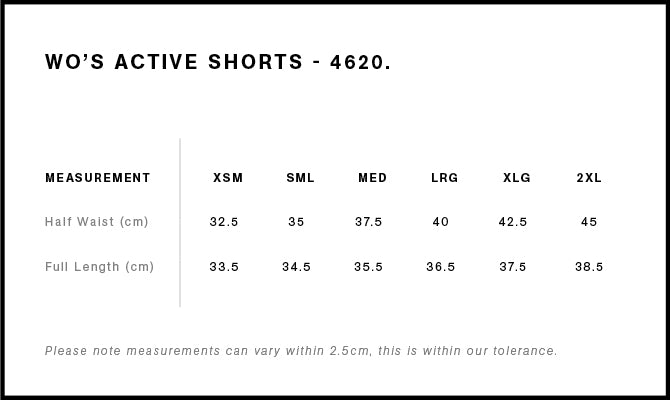 Wo's Active Shorts 4620 - Size guide