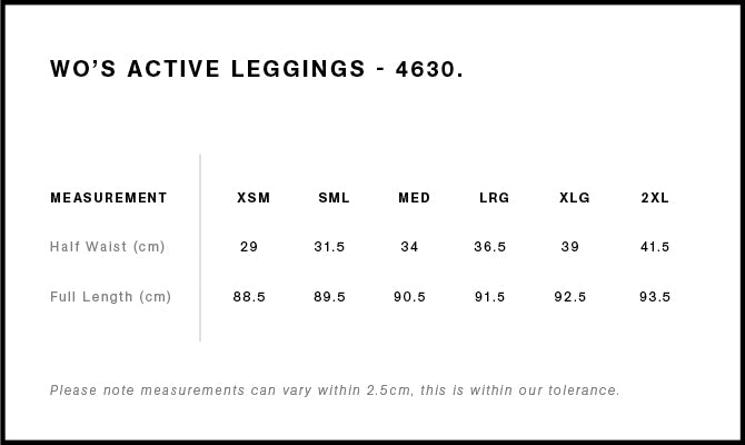 Wo's Active Leggings 4630 - Size guide