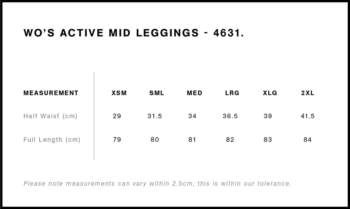 Wo's Active Mid Leggings 4631 - Size guide