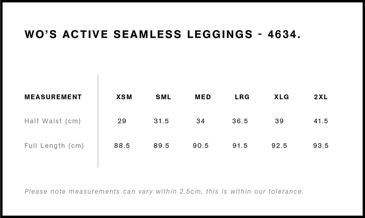 Wo's Active Seamless Leggings 4634 - Size guide
