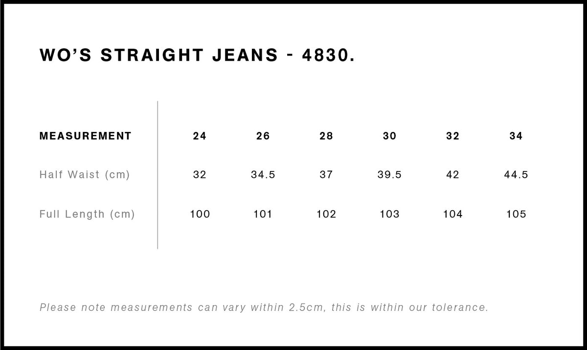 Wo's Straight Jeans 4830 - Size guide