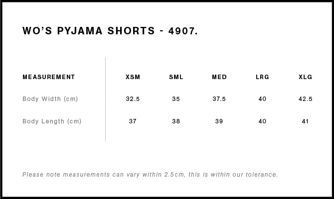 Wo's Pyjama Bottom 4907S - Size guide