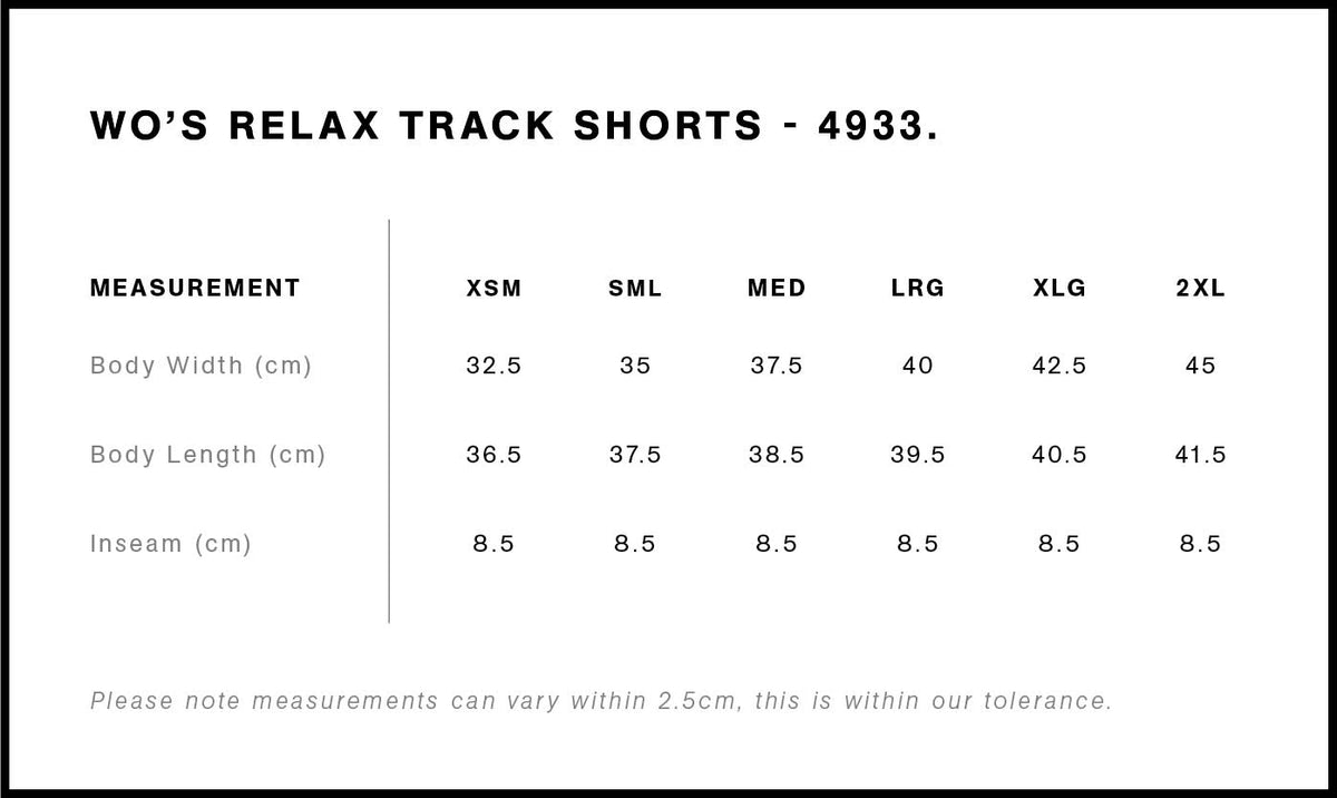 Wo's Relax Track Shorts 4933 - Size guide