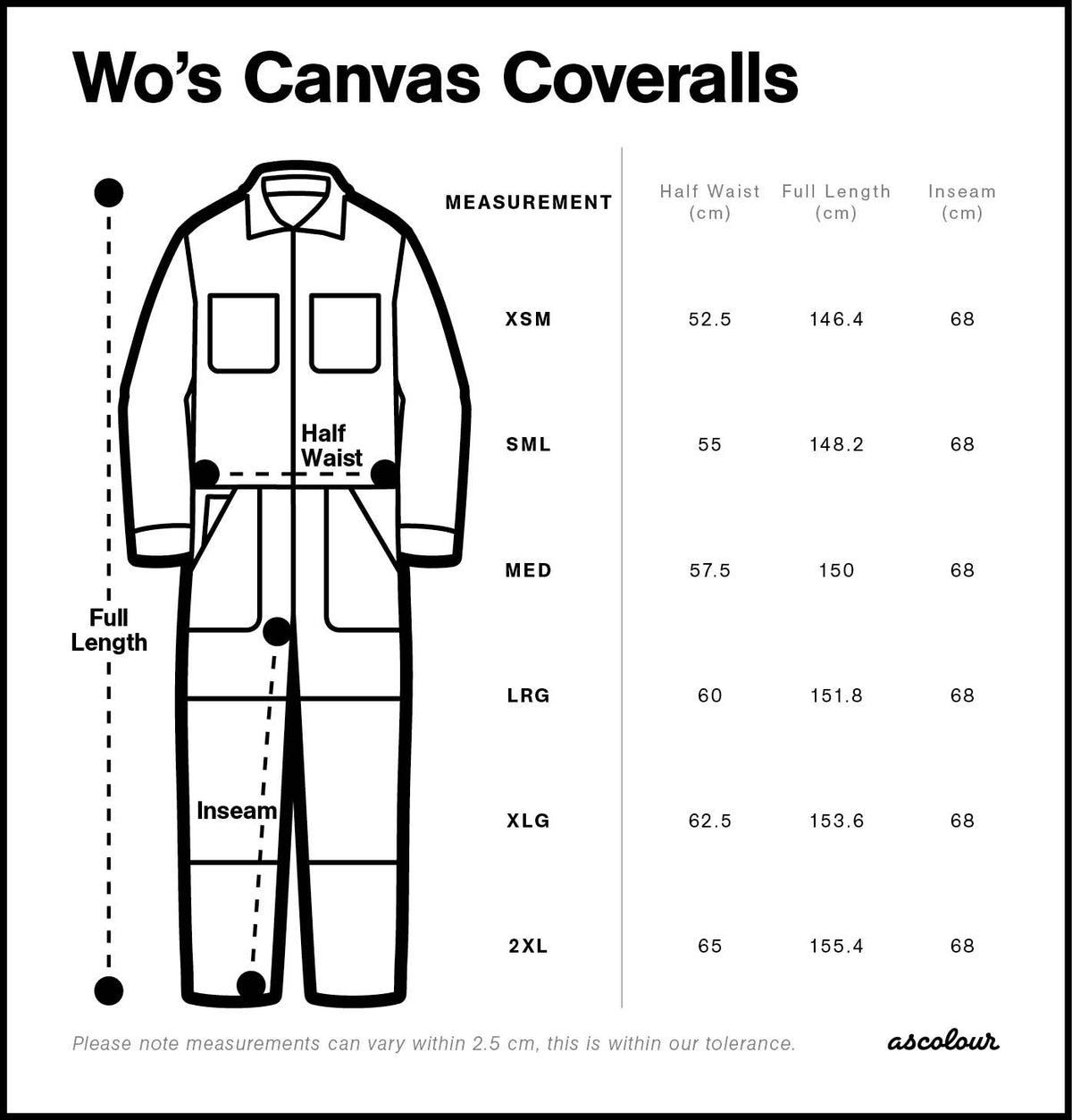 Wo's Canvas Coveralls 4981 - Size guide