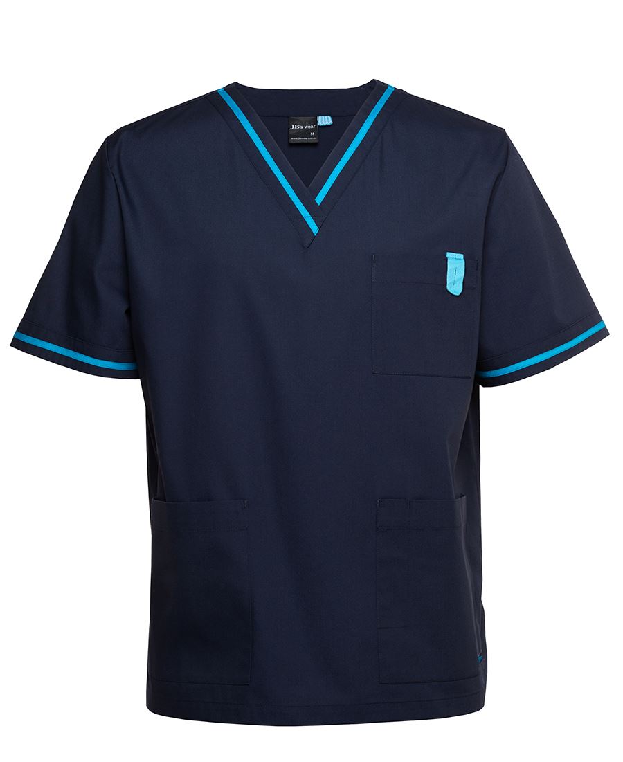 JB's Contrast Scrubs Top - Navy/Aqua - Front