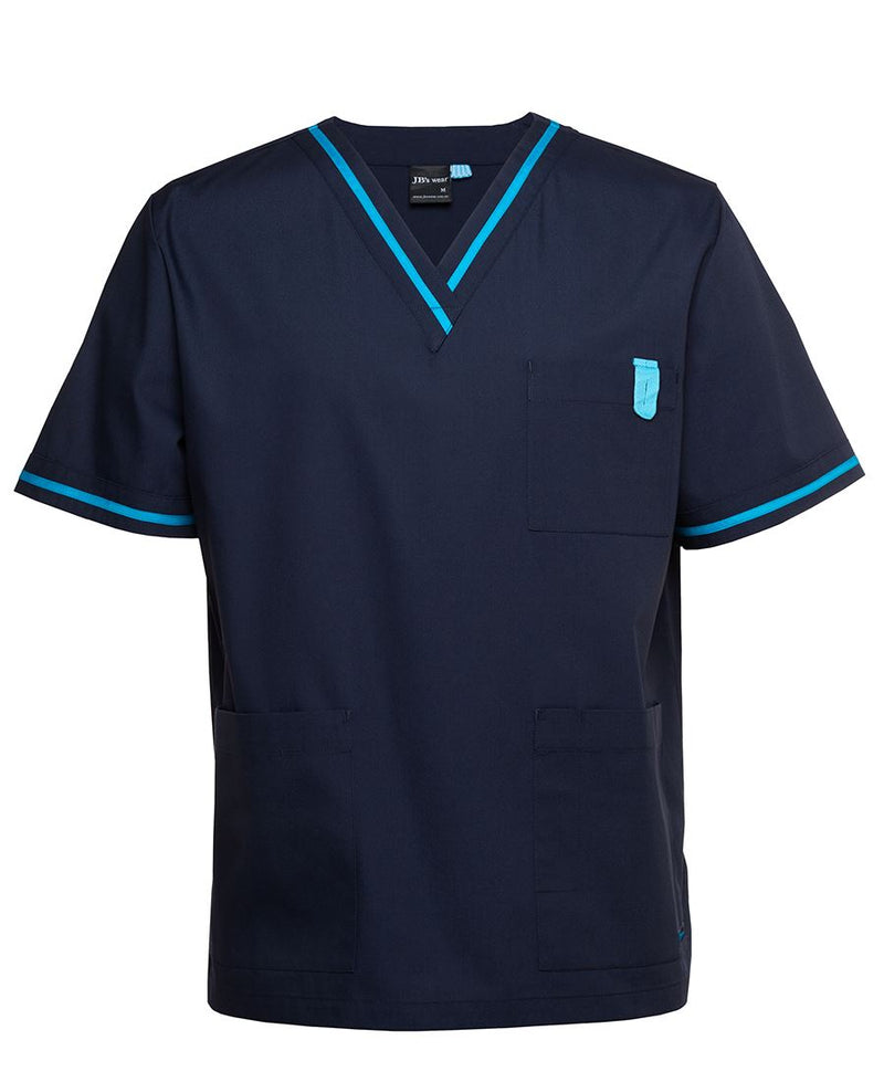 JB's Contrast Scrubs Top - Navy/Aqua - Front
