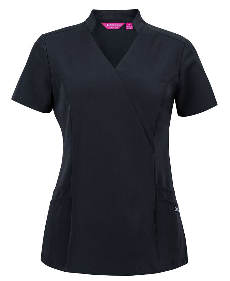 JB's Ladies Nu Mandarin Collar Scrub Top - Black - Front