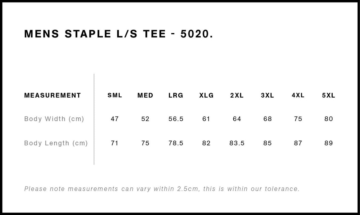 Staple L/S Tee 5020 - Size guide