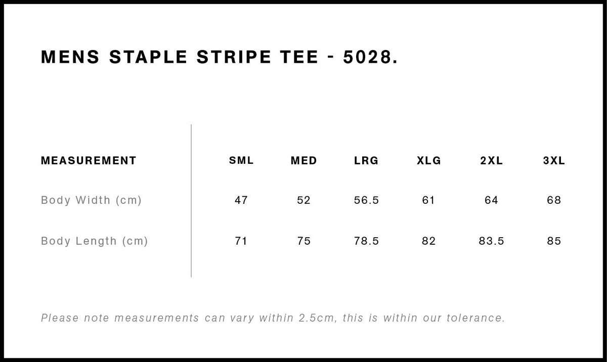 Staple Stripe Tee 5028 - Size guide