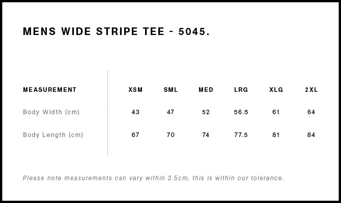 Wide Stripe Tee 5045 - Size guide