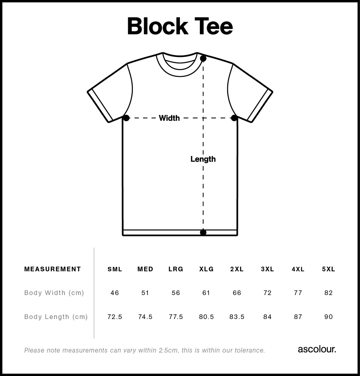 Block Tee 5050 - Size guide