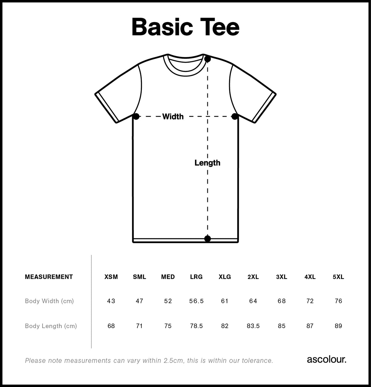 Basic Tee 5051 - Size guide