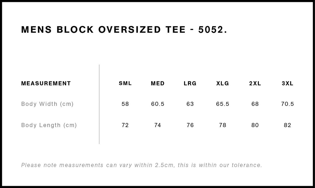 Block Oversized Tee 5052 - Size guide