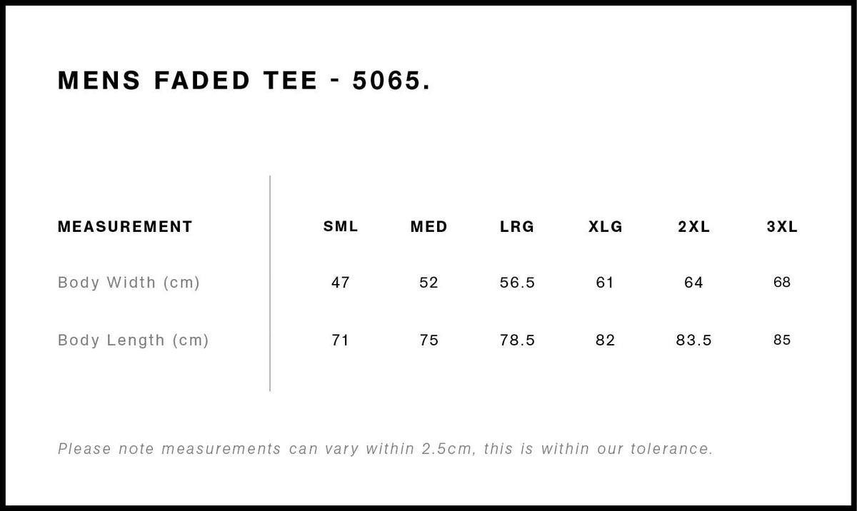 Staple Faded Tee 5065 - Size guide