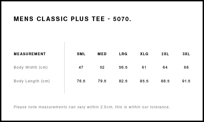 Classic Plus Tee [+5cm] 5070 - Size guide