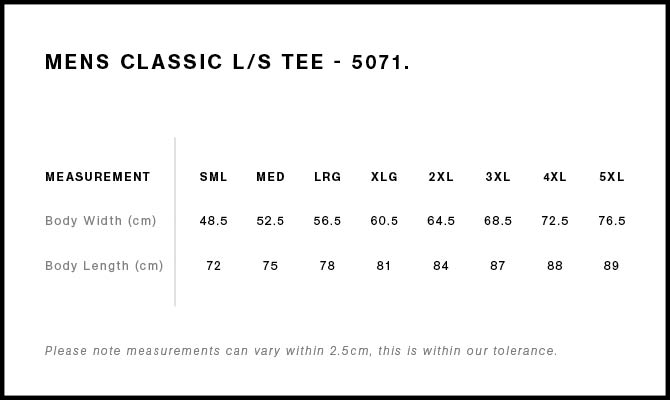 Classic L/S Tee 5071 - Size guide