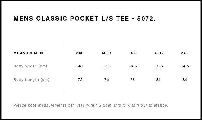 Classic Pocket L/S Tee 5072 - Size guide
