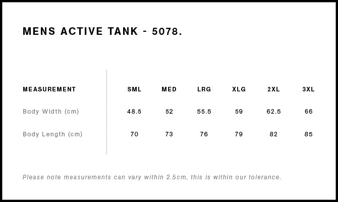 Staple Active Tank 5078 - Size guide