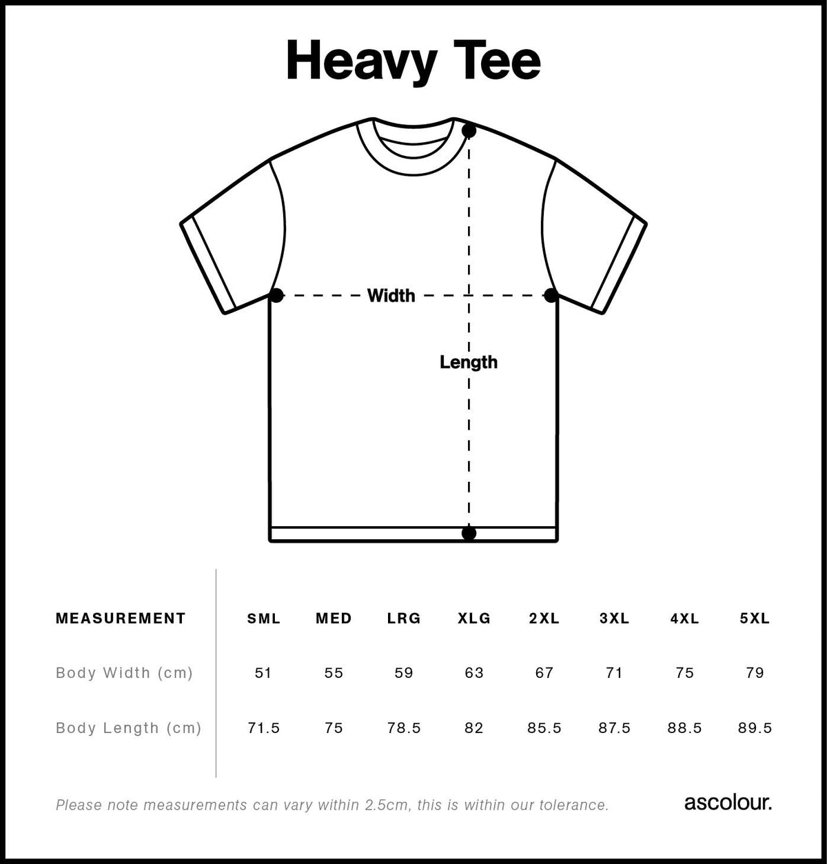 Heavy Tee 5080 - Size guide