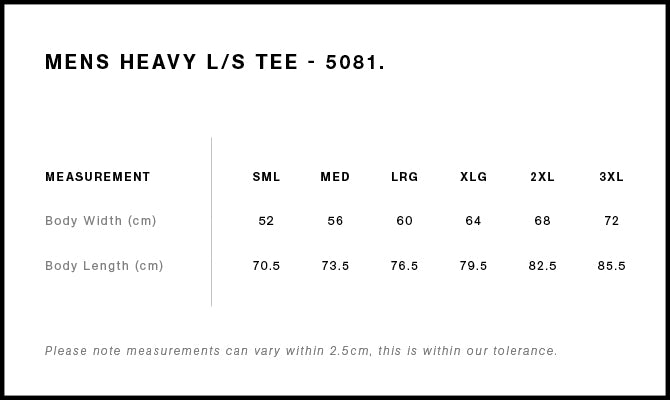 Heavy L/S Tee 5081 - Size guide