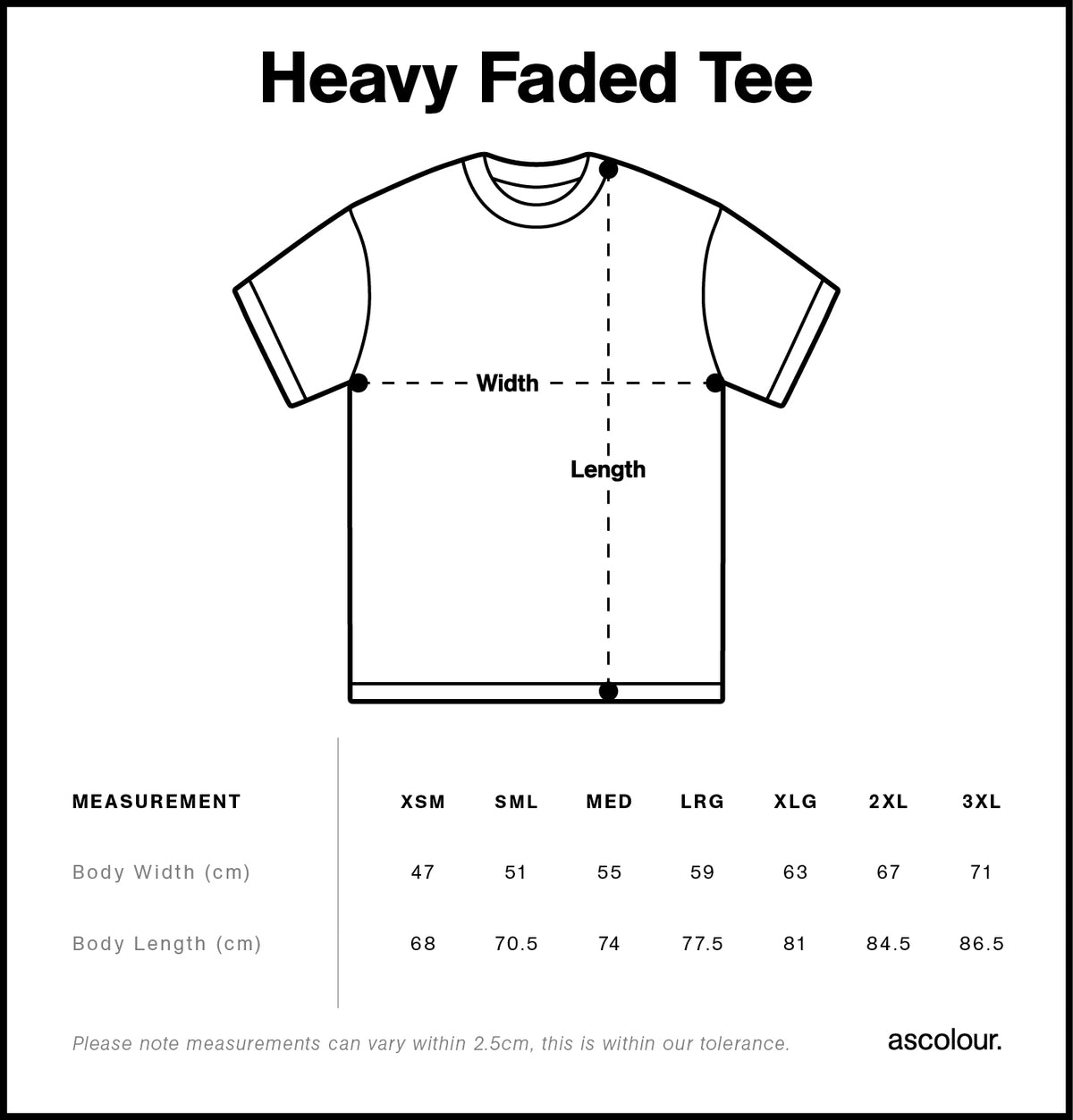 Heavy Faded Camo Tee 5082C - Size guide