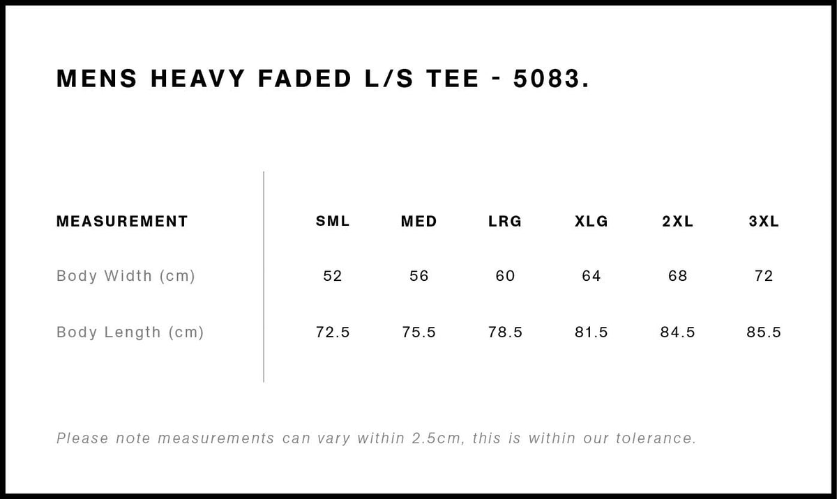 Heavy Faded L/S Tee 5083 - Size guide