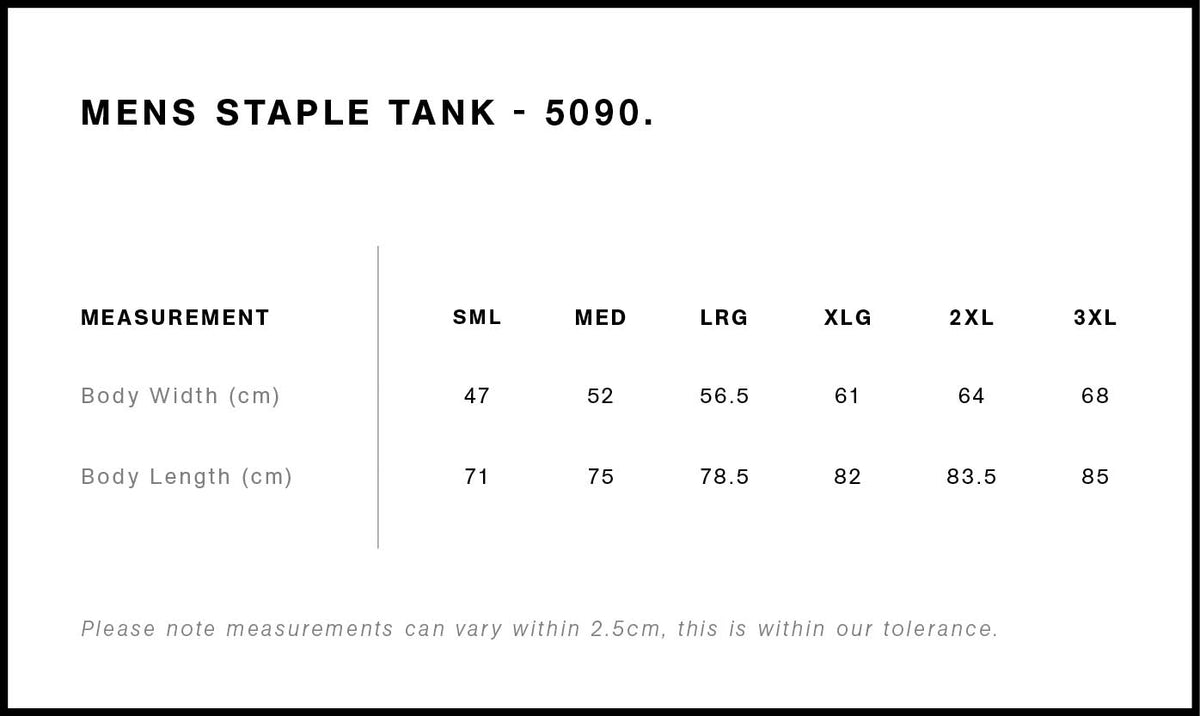 Staple Tank 5090 - Size guide