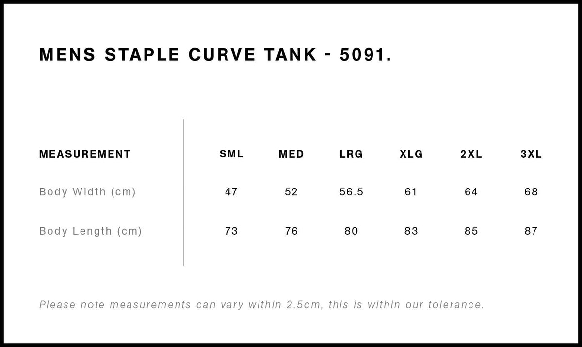 Staple Curve Tank 5091 - Size guide