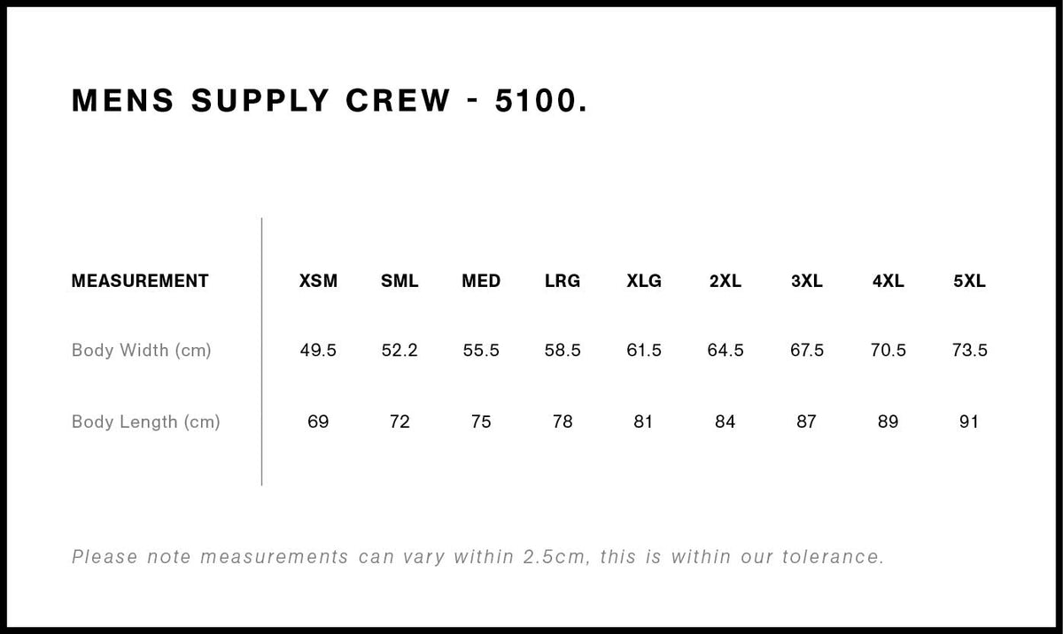 Supply Crew 5100S - Size guide