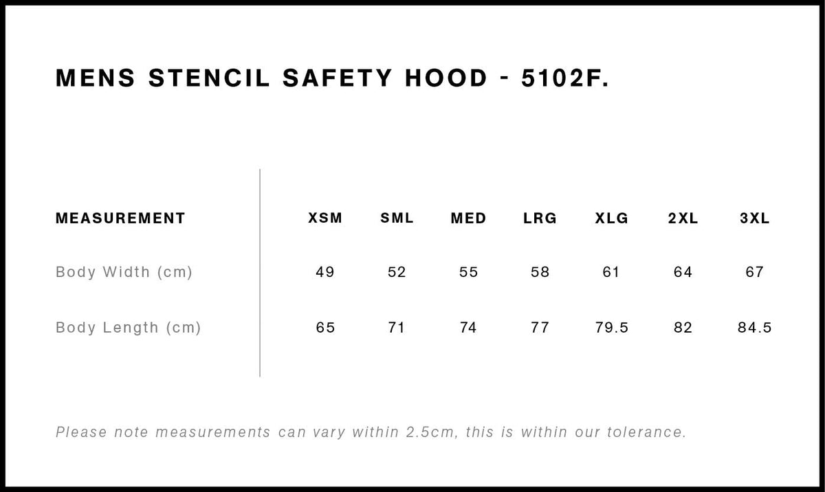 Stencil Safety Hood 5102F - Size guide