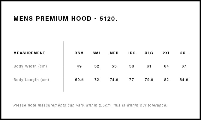 Premium Hood 5120S - Size guide