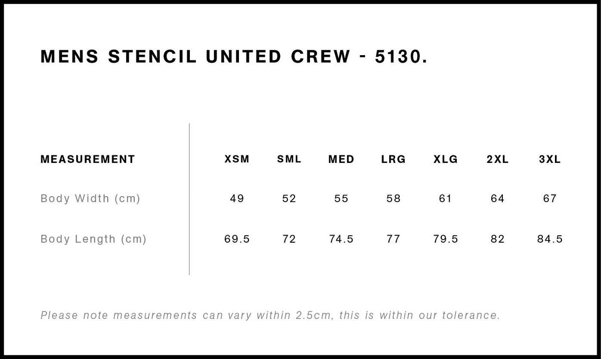 Stencil United Crew 5130S - Size guide