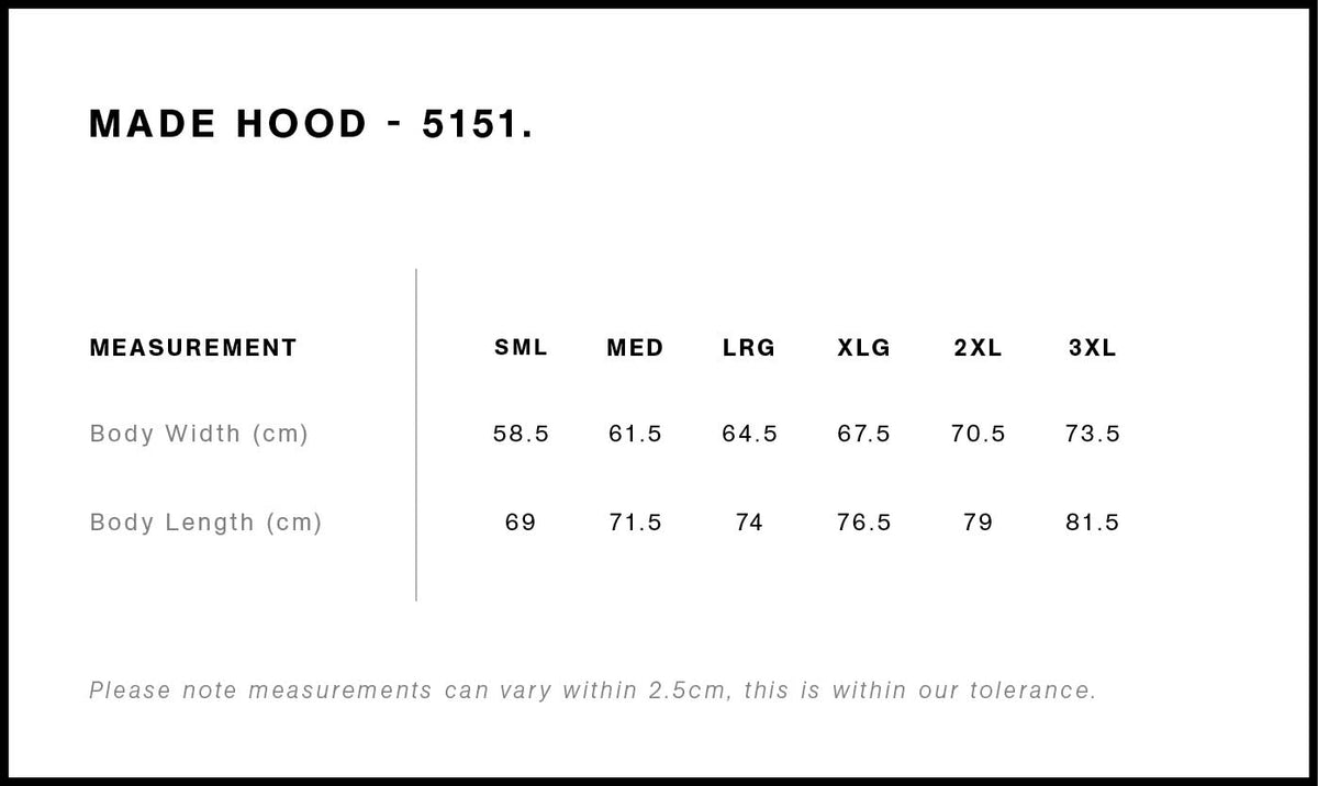 Made Hood 5151 - Size guide