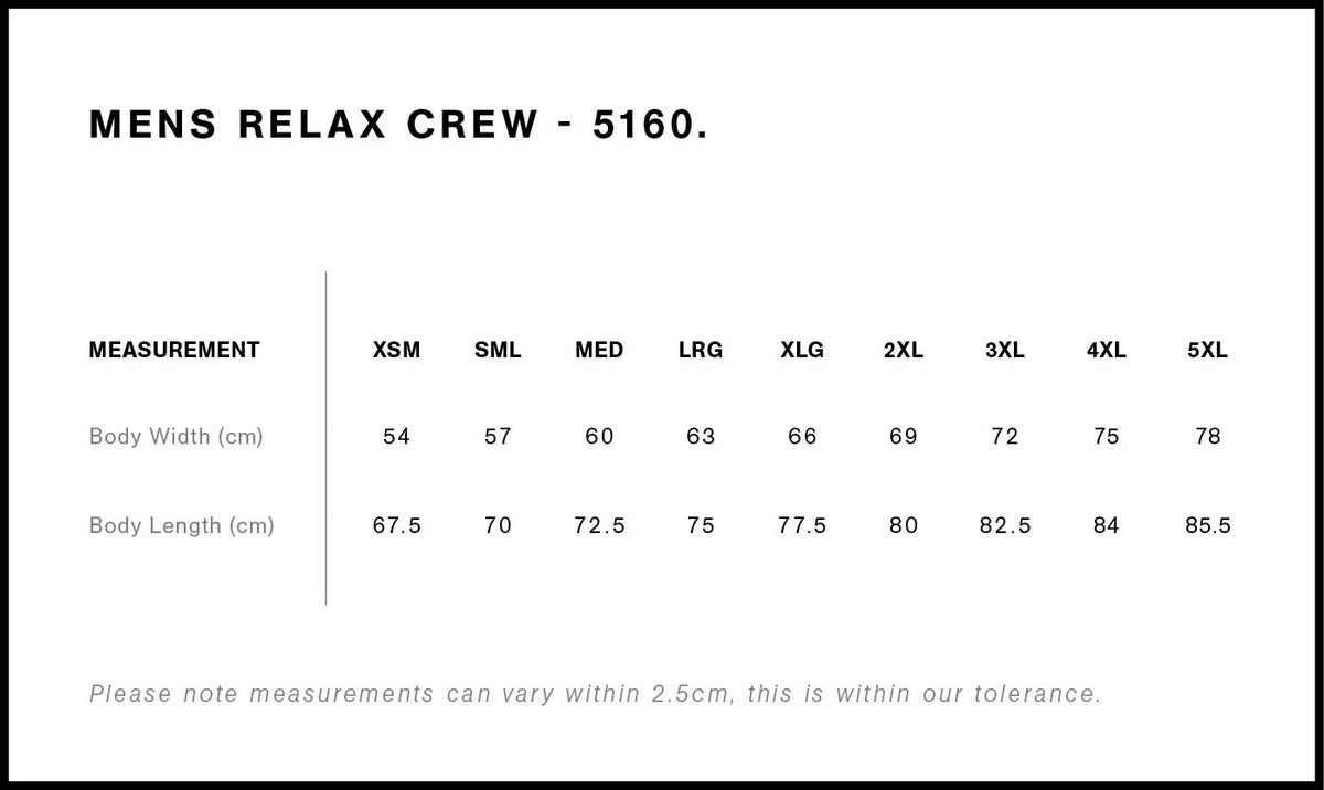 Relax Crew 5160 - Size guide