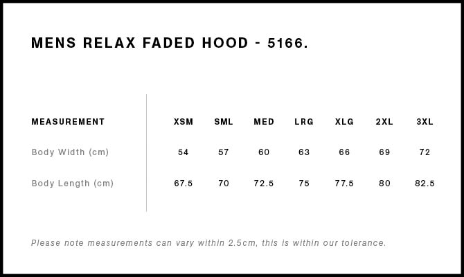 Relax Faded Hood 5166 - Size guide
