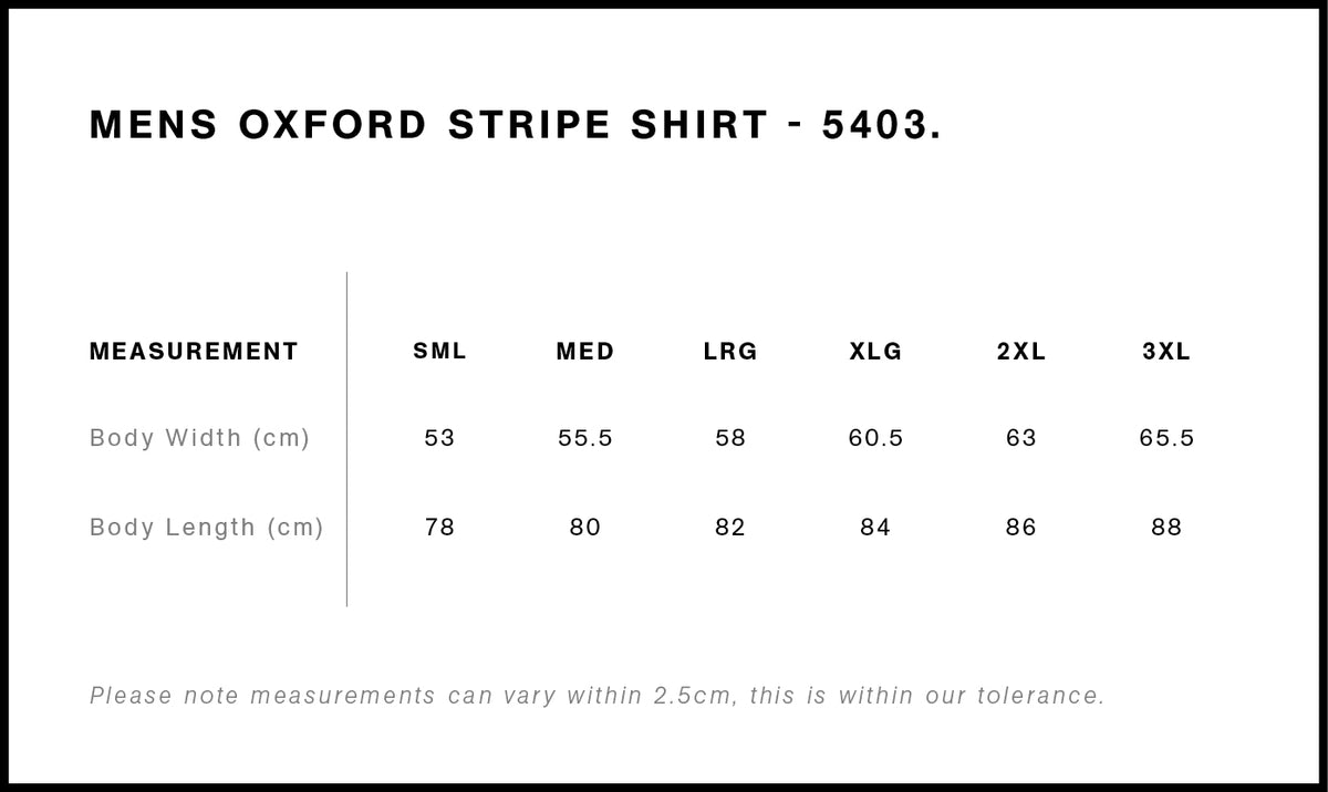 Oxford Stripe Shirt 5403 - Size guide