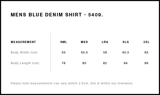 Blue Denim Shirt 5409S - Size guide
