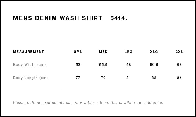 Denim Wash Shirt 5414S - Size guide