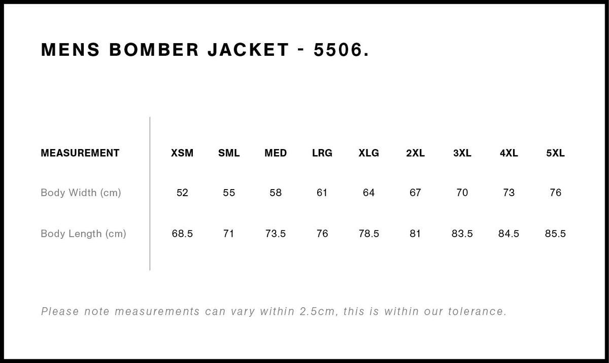 Bomber Jacket 5506 - Size guide