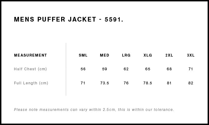 Puffer Jacket 5591 - Size guide