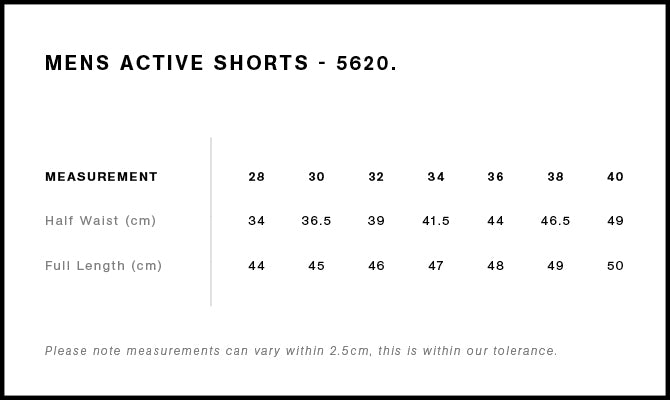 Active Shorts 18" 5620 - Size guide